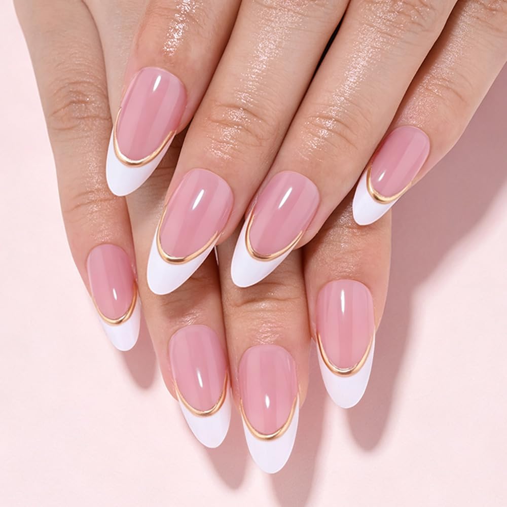 Spring Fake Acrylic Press On Nails – Starry Sky Designer False Nails Medium Almond, Salon Quality, Glossy Reusable Stick-On Nails for Weddings, Outdoor Picnics & Parties | Gift for Women