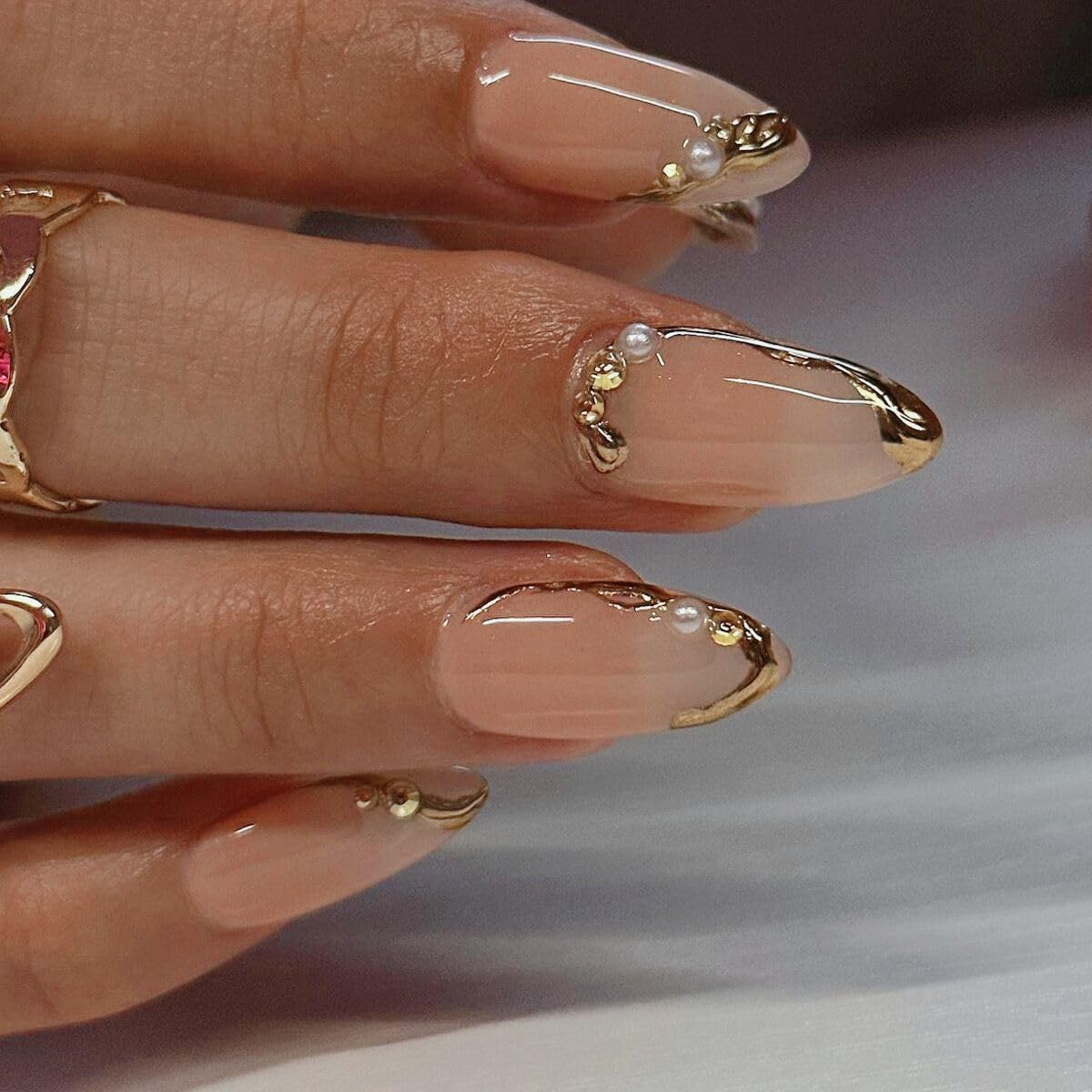 CTTHNBD Press on Nails Almond, Medium, French Tip Fake Nails