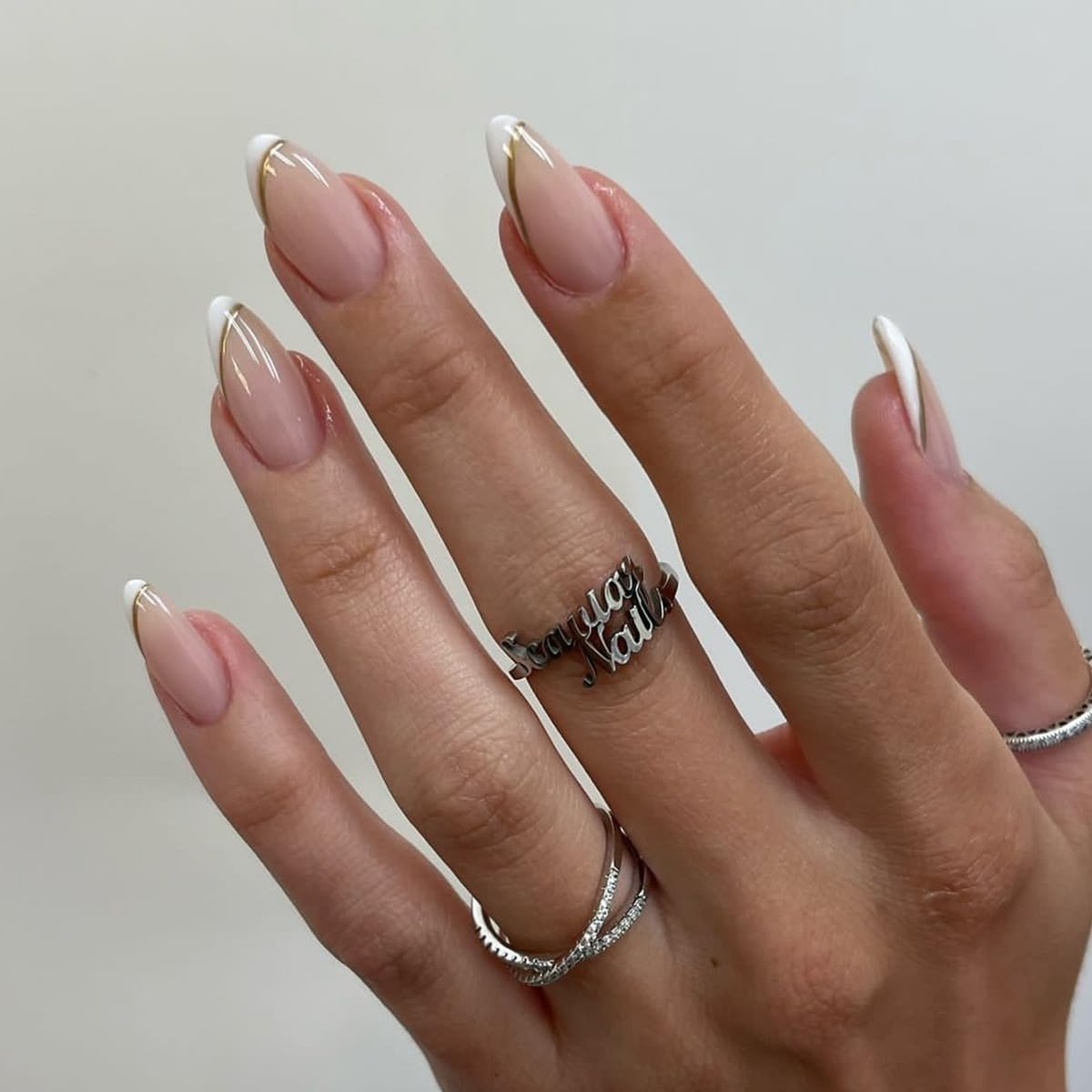 CTTHNBD Press on Nails Almond, Medium, French Tip Fake Nails