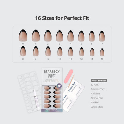 BTArtbox Halloween Press On Nails, French Tip Almond Nails, 32 Pcs Full Kit