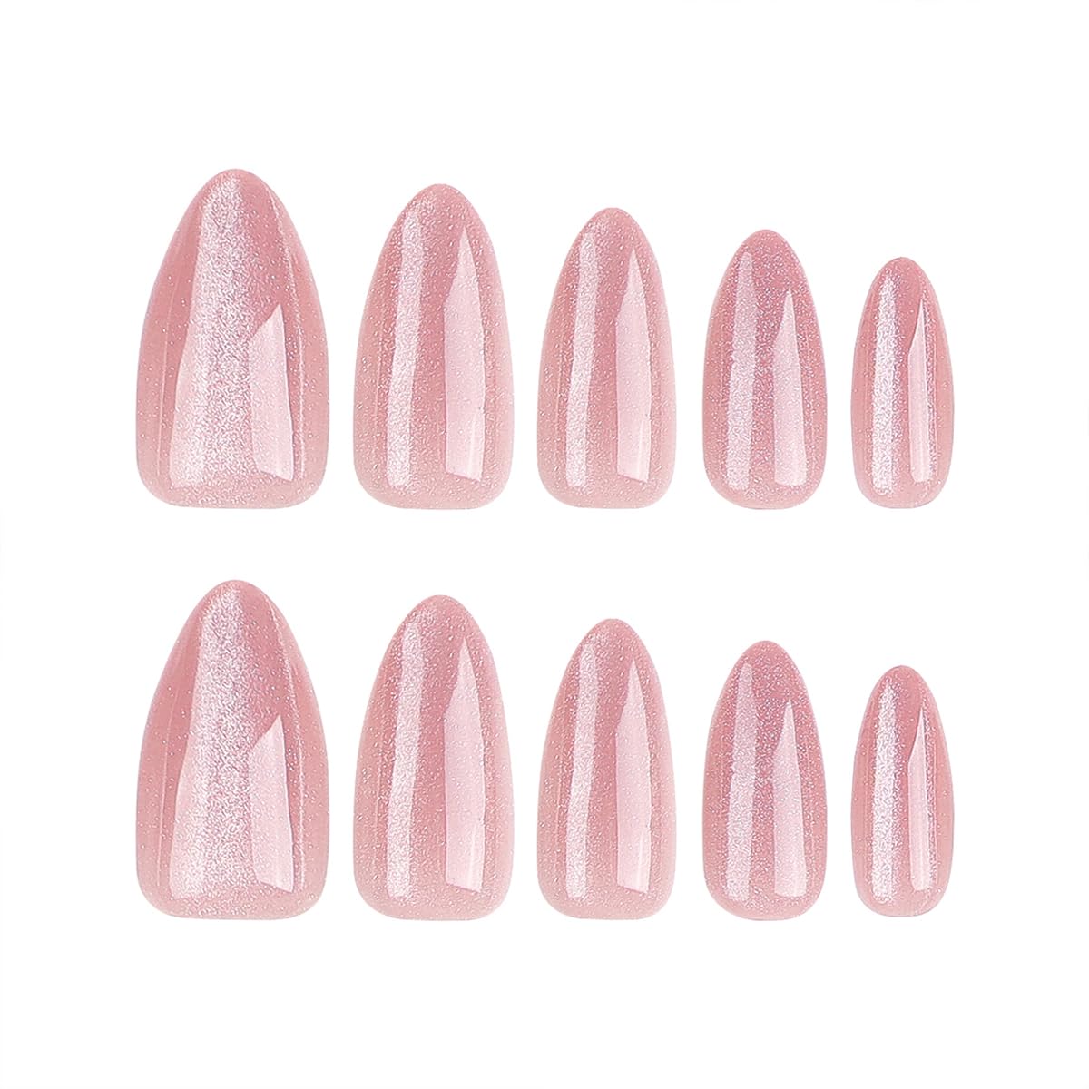 24Pcs Nail Press ons, Medium Press On Nails Almond Nude Pink Fake Nails with Cat's Eye Glossy High-end Design, Acrylic Artificial False Stick On Nails for Women Girls