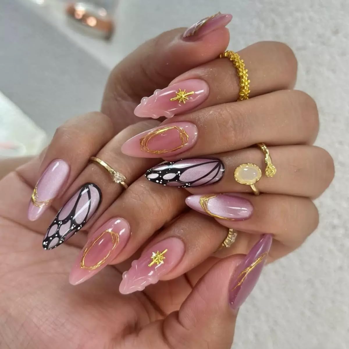 CTTHNBD Press on Nails Almond, Medium, French Tip Fake Nails