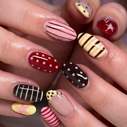 Medium Almond Press On Nails - Polka Dot & Cherry