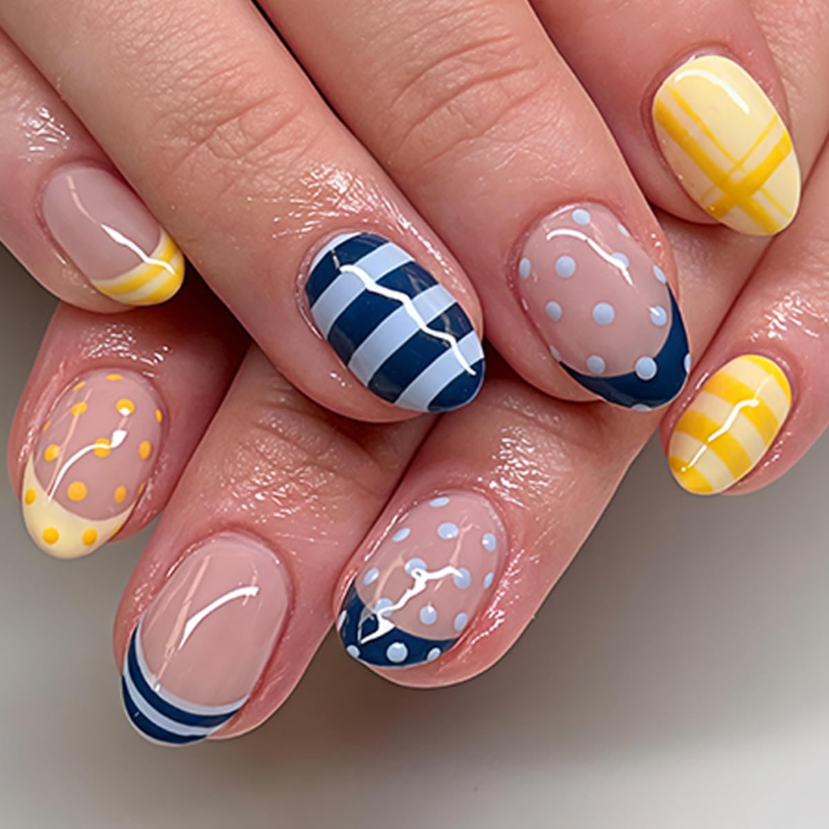 Medium Almond Press On Nails - Polka Dot & Cherry