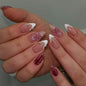 Spring Press On Nails French Fake Nails Medium Almond False Nails With Flower Pearl Designs Acrylic Nail Press Ons Full Cover Glue On Nails Glossy Stick On Nails For Women Manicure 24Pcs