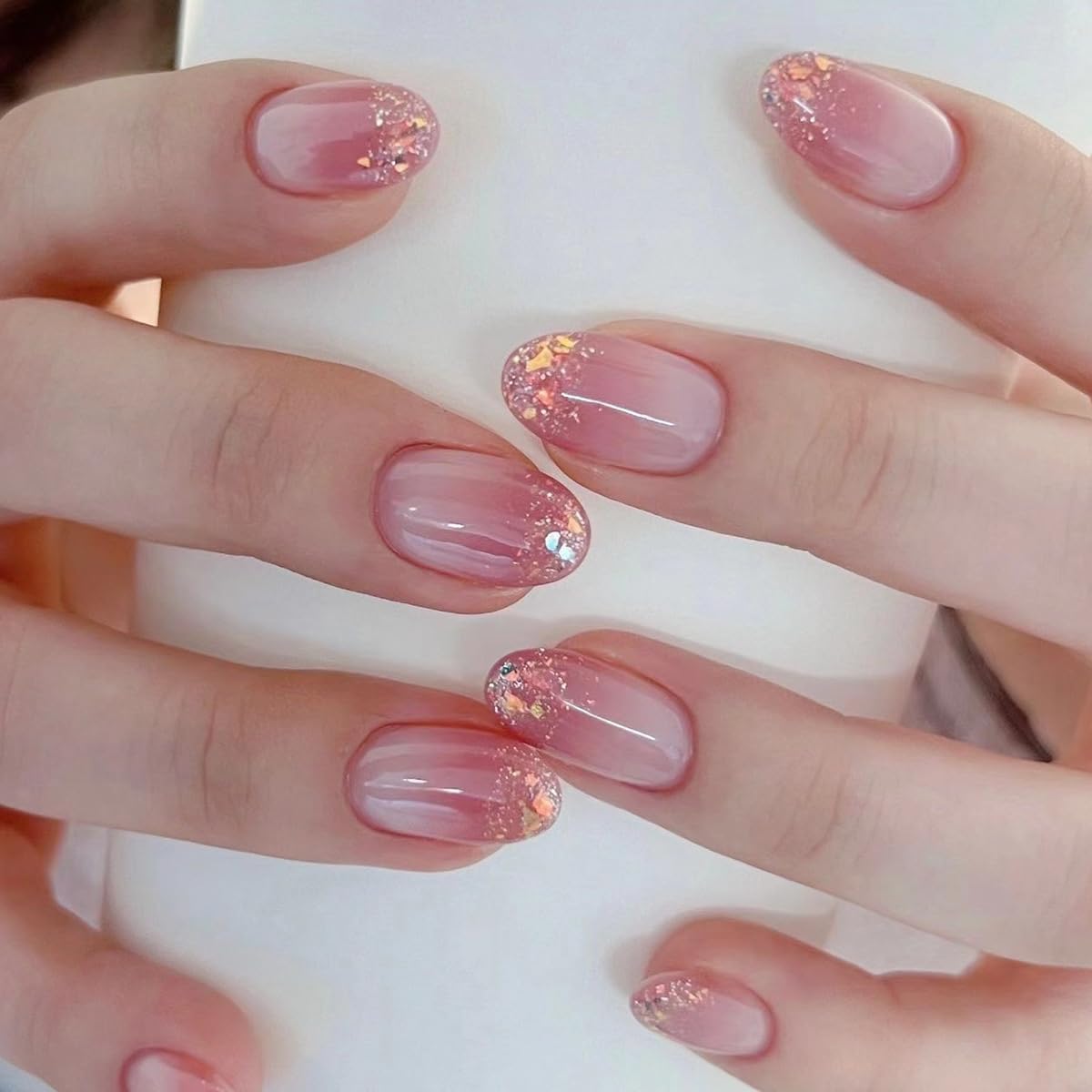 Spring Fake Acrylic Press On Nails – Starry Sky Designer False Nails Medium Almond, Salon Quality, Glossy Reusable Stick-On Nails for Weddings, Outdoor Picnics & Parties | Gift for Women