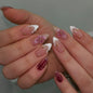 French Tip Press on Nails Medium Almond Fake Nails Brown Fall Nails Press Ons Brown Flower False Nails with Gold Rhinestones Design Glossy Glue on Nail Acrylic Stick on Nail for Women Set 24Pcs