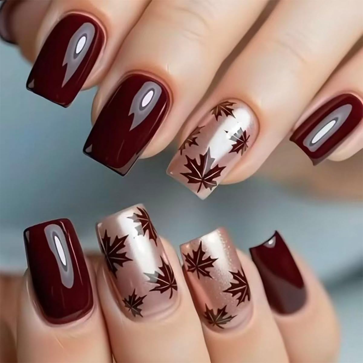 French Tip Press on Nails Short Almond Nude Fake Nails Press on with Polka Dot Design Stripe False Nails Glossy Full Cover Summer Nails for Women 24Pcs