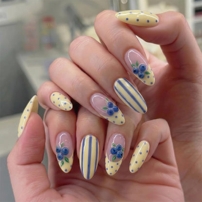 Medium Almond Press On Nails - Polka Dot & Cherry