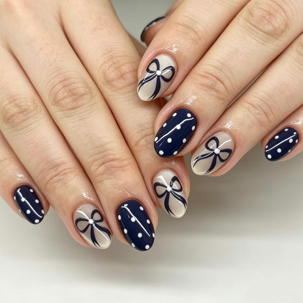 Almond Press on Nails Medium French Tip Fall Fake Nails with Brown Leopard Design Acrylic Nails Glossy False Nails Press ons Full Cover Glue on Nails for Women Manicure 24Pcs