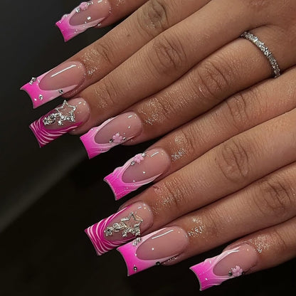 CTTHNBD Press on Nails Square, Medium, Black French Tip Fake Nails