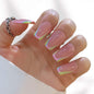 24PCS French Tip Press On Nails, Glossy Nude Square, Silver Edge