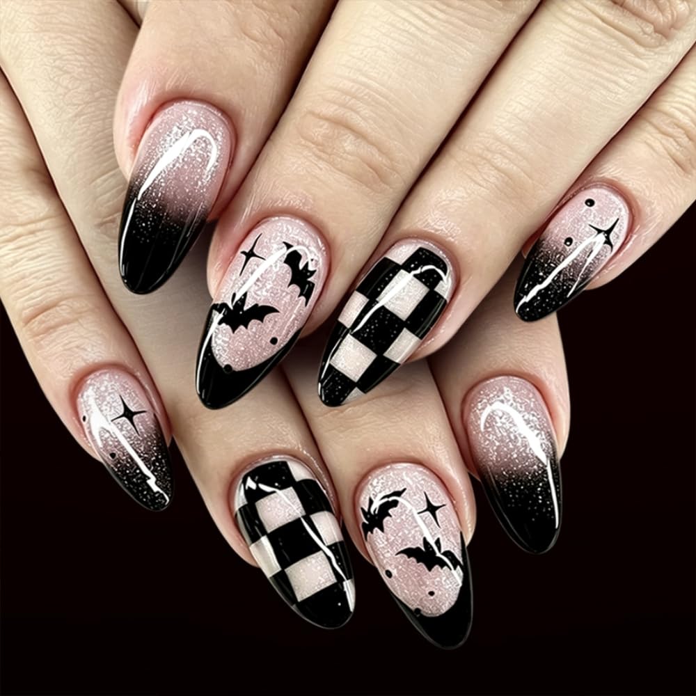Almond Press on Nails Medium French Tip Fall Fake Nails with Brown Leopard Design Acrylic Nails Glossy False Nails Press ons Full Cover Glue on Nails for Women Manicure 24Pcs