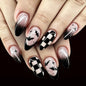 Almond Press on Nails Medium French Tip Fall Fake Nails with Brown Leopard Design Acrylic Nails Glossy False Nails Press ons Full Cover Glue on Nails for Women Manicure 24Pcs