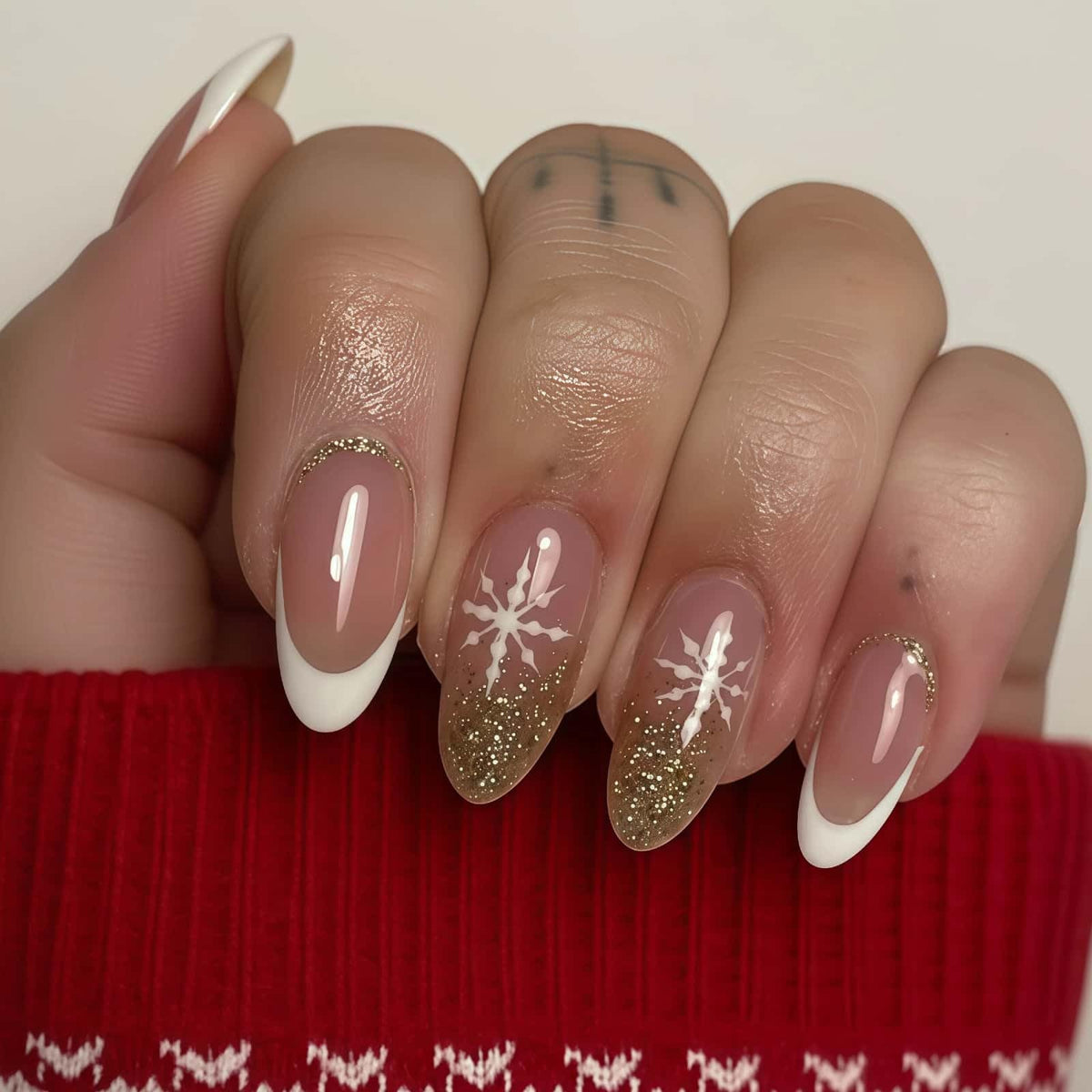24PCS French Tip Press On Nails, Glossy Nude Square, Silver Edge