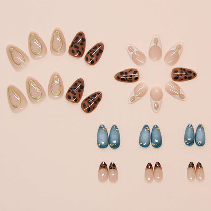 Medium Almond Press on Nails Brown Leopard