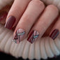 CurvLife Short Square Burgundy Press On Nails, Fall Dark red