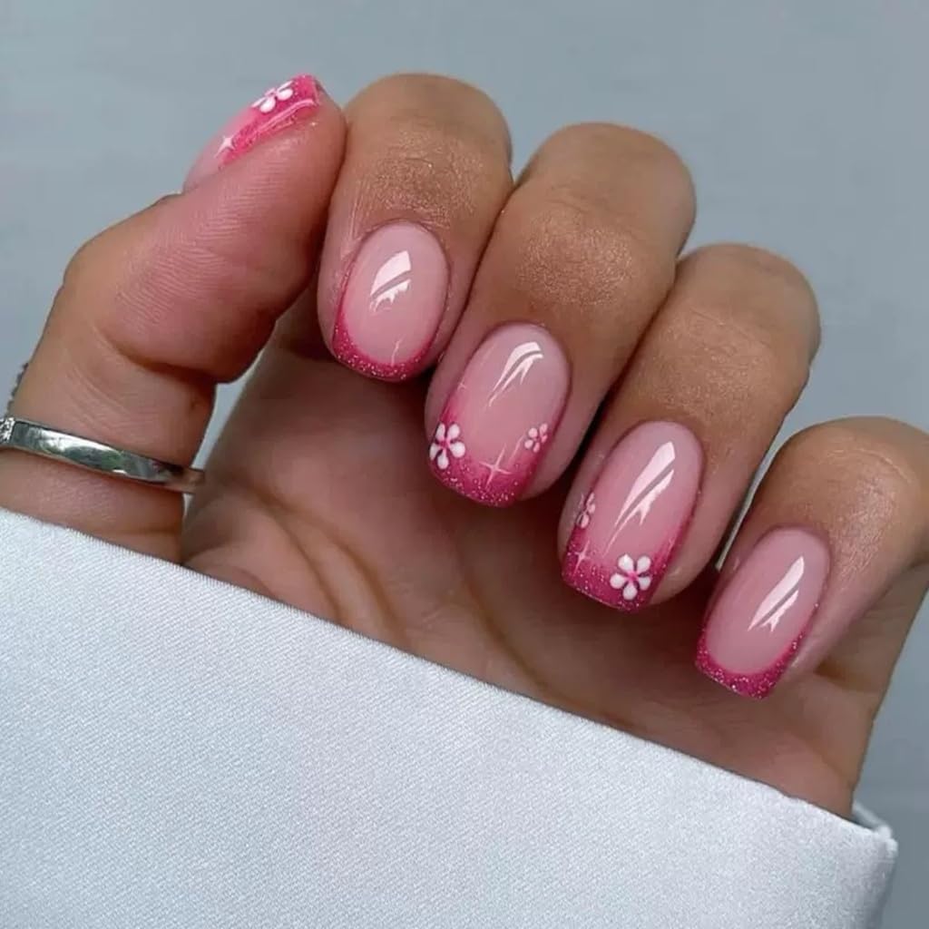 CTTHNBD Press on Nails Square, Medium, Black French Tip Fake Nails