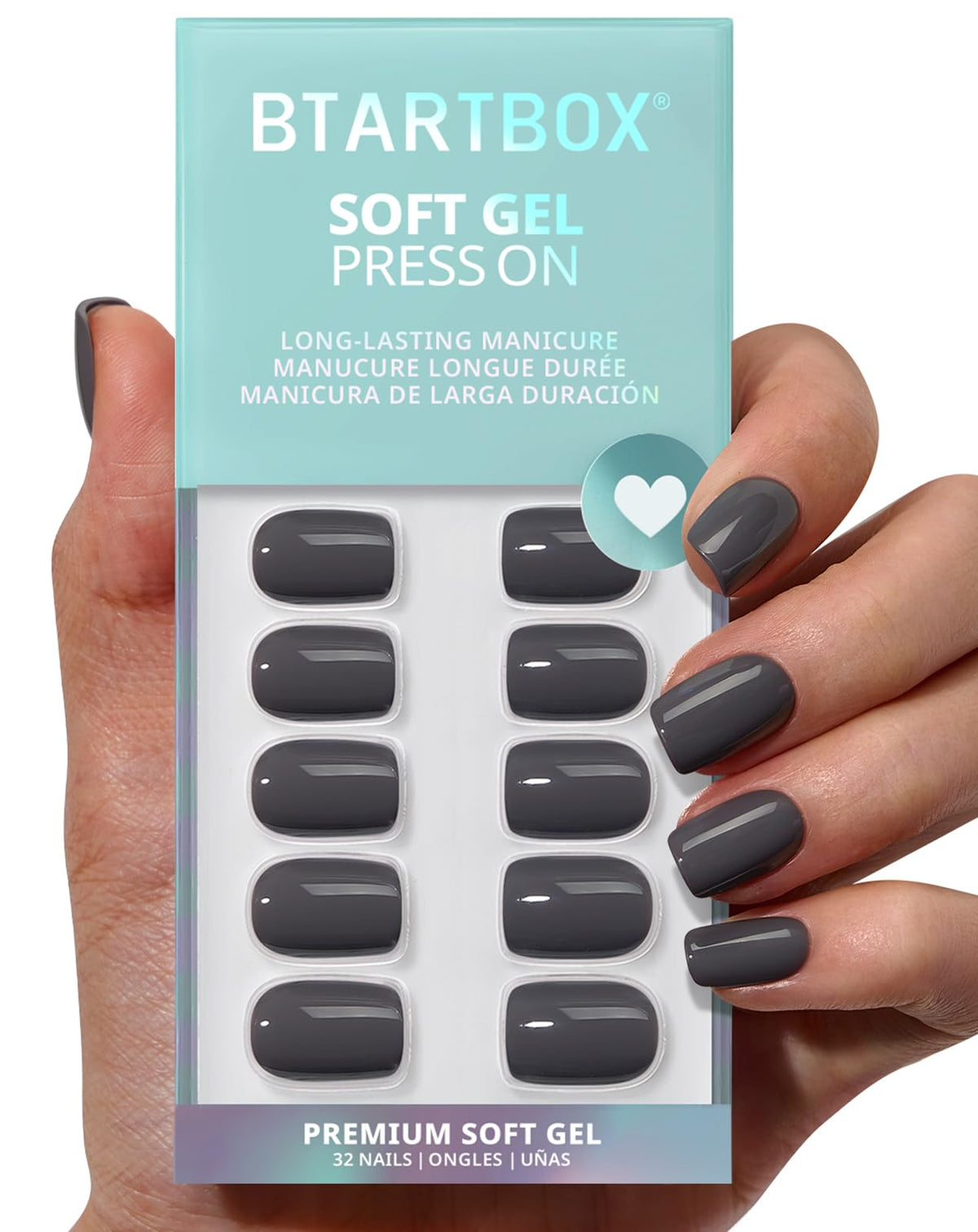 BTArtbox Press On Nails, Short Oval Dark Red Fake Nails, 32Pcs Full Kit