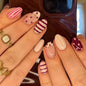 Almond Press on Nails Medium French Tip Fall Fake Nails with Brown Leopard Design Acrylic Nails Glossy False Nails Press ons Full Cover Glue on Nails for Women Manicure 24Pcs