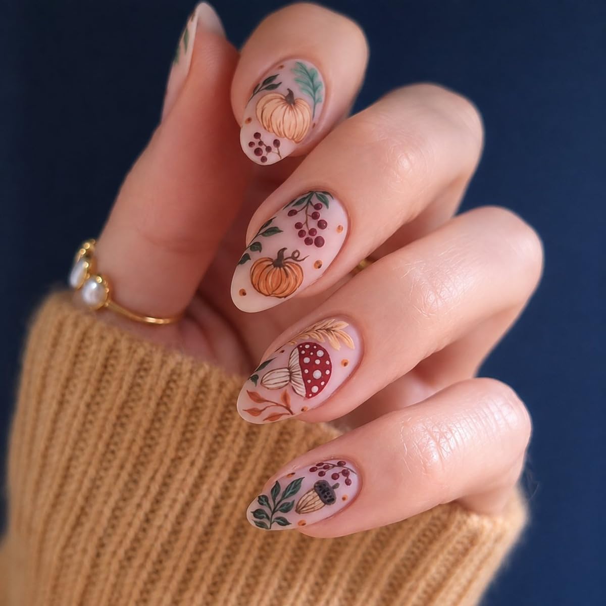 Fall Press on Nails Medium Almond, French Tip & Leopard Print