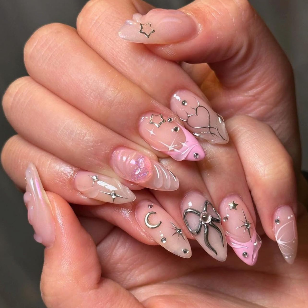 CTTHNBD Press on Nails Almond, Medium, French Tip Fake Nails