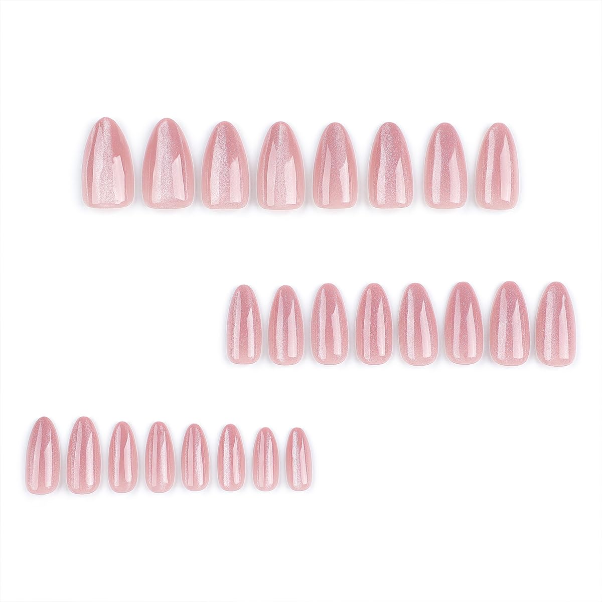 24Pcs Nail Press ons, Medium Press On Nails Almond Nude Pink Fake Nails with Cat's Eye Glossy High-end Design, Acrylic Artificial False Stick On Nails for Women Girls