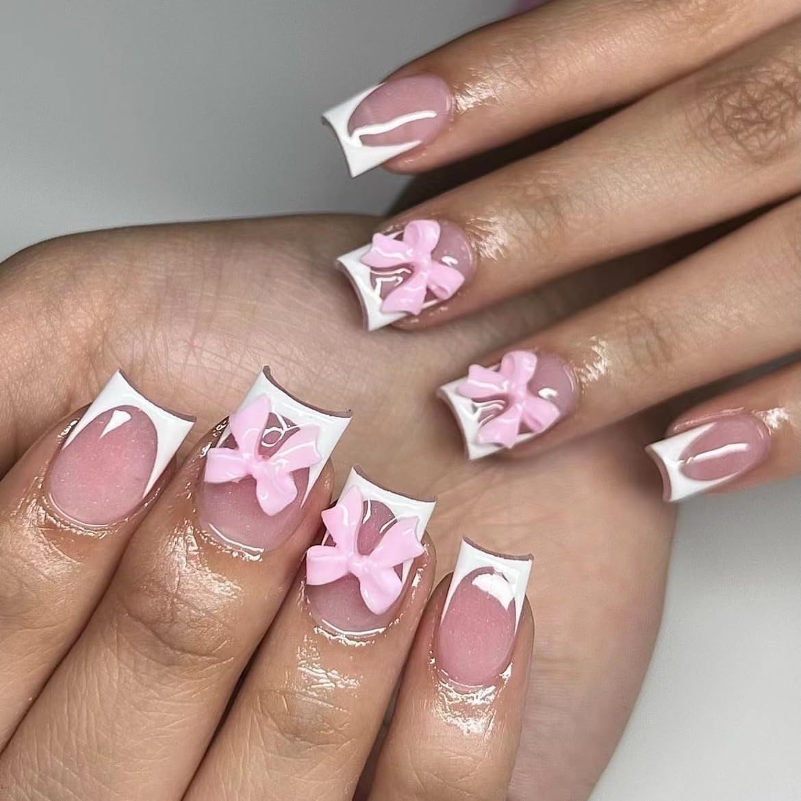 CTTHNBD Press on Nails Square, Medium, Black French Tip Fake Nails