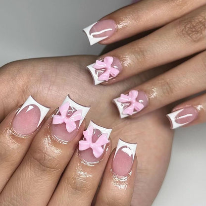 CTTHNBD Press on Nails Square, Medium, Black French Tip Fake Nails