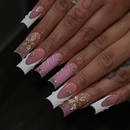 CTTHNBD Press on Nails Square, Medium, Black French Tip Fake Nails
