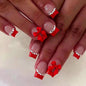 24Pcs Square Press on Nails Medium Length Fake Nails with Rhinestone Designs Bow Pink French Tip False Nails Cute Full Cover Reusable Stick on Nails for Women Girls Manicure Kit