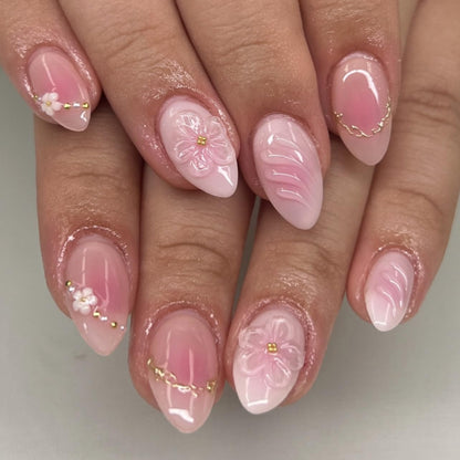 Spring Fake Acrylic Press On Nails – Starry Sky Designer False Nails Medium Almond, Salon Quality, Glossy Reusable Stick-On Nails for Weddings, Outdoor Picnics & Parties | Gift for Women