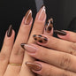 Almond Press on Nails Medium French Tip Fall Fake Nails with Brown Leopard Design Acrylic Nails Glossy False Nails Press ons Full Cover Glue on Nails for Women Manicure 24Pcs