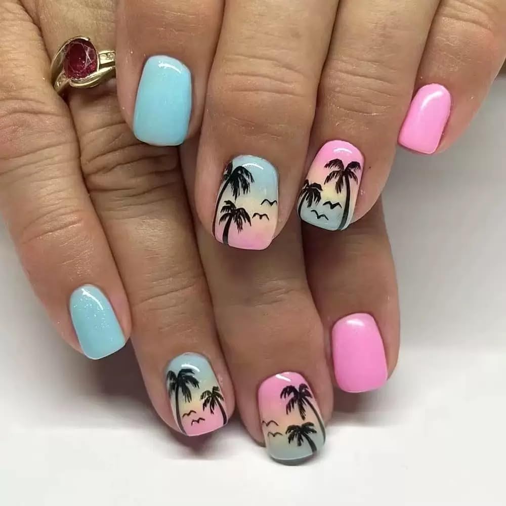 CTTHNBD Press on Nails Square, Medium, Black French Tip Fake Nails
