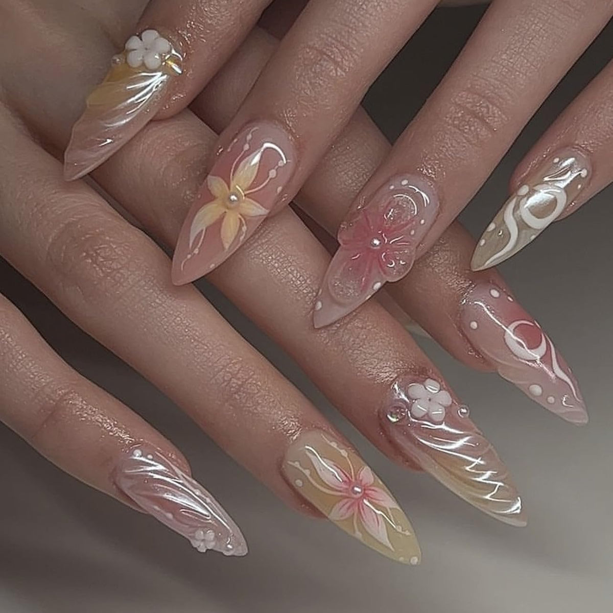 CTTHNBD Press on Nails Almond, Medium, French Tip Fake Nails
