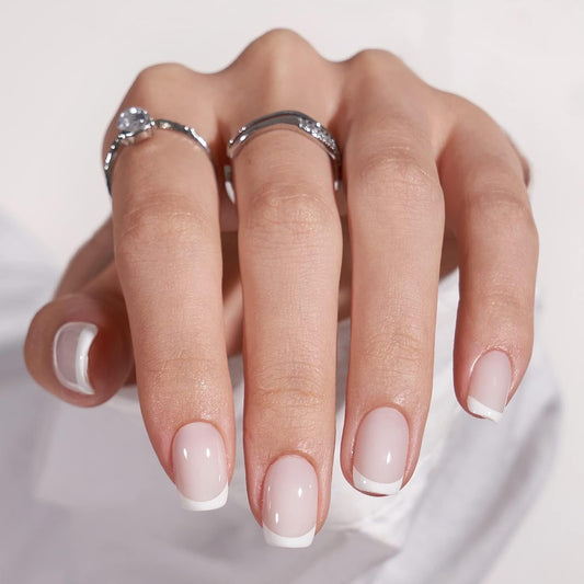 BTArtbox Press On Nails, French Tip Short Square Nails, 30Pcs Full Kit