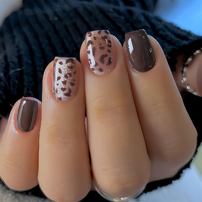 Purple Press On Nails Short Square Black Flowers Line Design Rhinestones