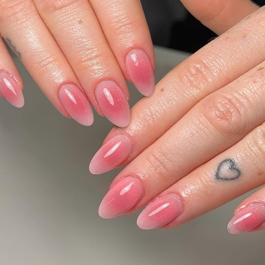 Pink Aura Press on Nails Short Almond Fake Nails Press ons