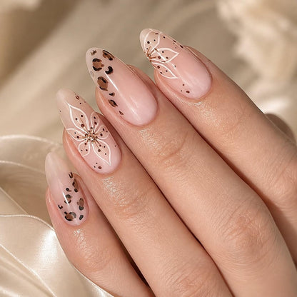 Fall Press on Nails Medium Almond, French Tip & Leopard Print