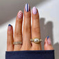 French Tip Press on Nails Short Almond Nude Fake Nails Press on with Polka Dot Design Stripe False Nails Glossy Full Cover Summer Nails for Women 24Pcs