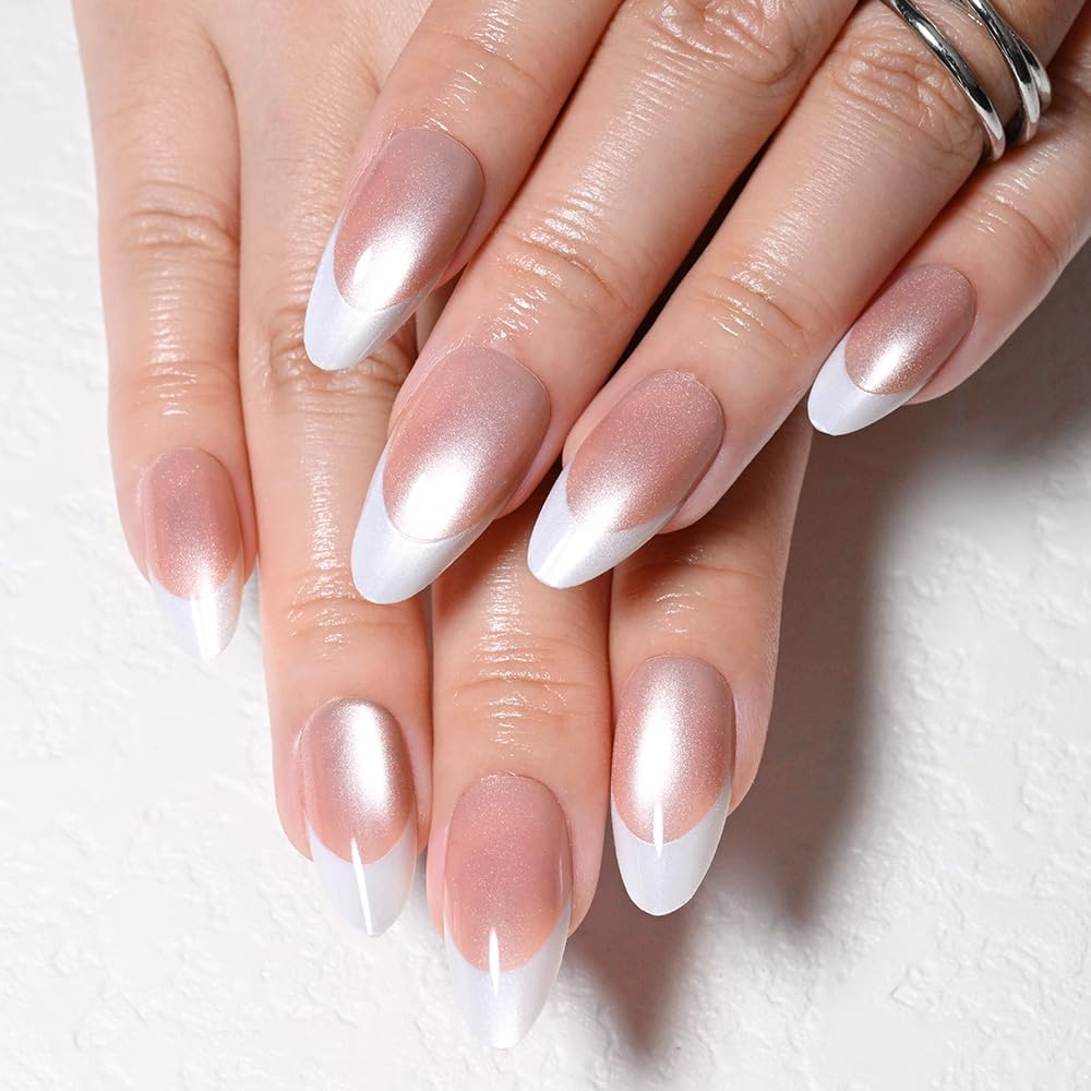Spring Fake Acrylic Press On Nails – Starry Sky Designer False Nails Medium Almond, Salon Quality, Glossy Reusable Stick-On Nails for Weddings, Outdoor Picnics & Parties | Gift for Women