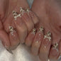 Medium Press On Nails Almond Fake Nails French Tip Nails Press Ons With Leopard Print Designs 3D Bow False Nails Artificial Acrylic Glue On Nail Glossy Stick On Nail For Women Girls