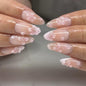 White French Tips Press on Nails, Irregular Gold 3D Lines with Flower & Pearl Design, Reusable Salon Quality Acrylic False Nails for Women, Glue On Nails with Adhesive Tabs for Daily Wear