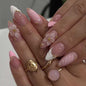 24Pcs Nail Press ons, Medium Press On Nails Almond Nude Pink Fake Nails with Cat's Eye Glossy High-end Design, Acrylic Artificial False Stick On Nails for Women Girls