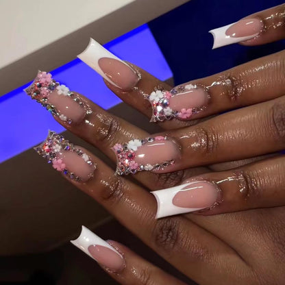 CTTHNBD Press on Nails Square, Medium, Black French Tip Fake Nails