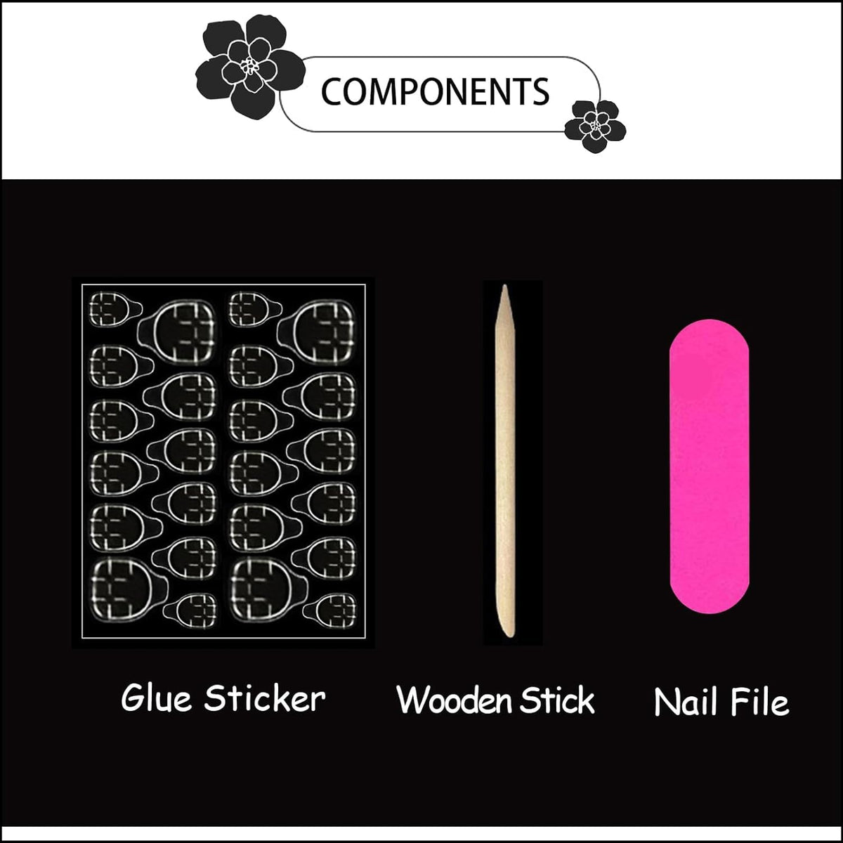 CTTHNBD Press on Nails Square, Medium, Black French Tip Fake Nails
