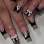 24Pcs Square Press on Nails Medium Length Fake Nails with Rhinestone Designs Bow Pink French Tip False Nails Cute Full Cover Reusable Stick on Nails for Women Girls Manicure Kit