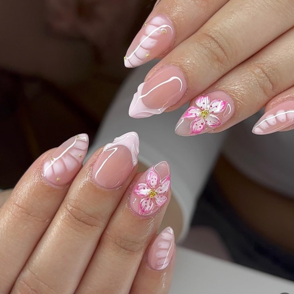 CTTHNBD Press on Nails Almond, Medium, French Tip Fake Nails