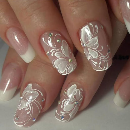 Short Square Press on Nails French Fake Nails Ombre Acrylic Nails Press on Full Cover Glossy False Nails Artificial Stick on Nail for Women Manicure Decoration 24PCS