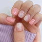 24 Pcs Nude Pink Press on Nails Short Square - YEFIUO Cute Fake Nails Press ons Glossy Nail Tips Full Cover False Nails with Ombre Designs Glue on Nails Kit Acrylic Set Festival Nail Art DIY for Women